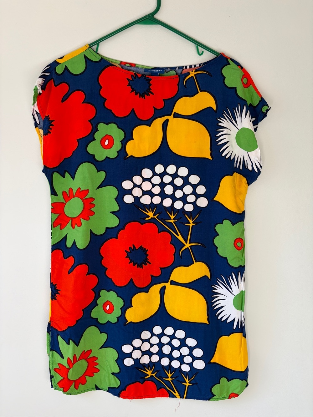 Marimekko for Target Floral Tunic Top Medium Blue Red Green Scandinavian Print